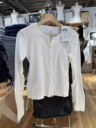 White Eyelet Cotton Slim Long Sleeve T-shirts Women Lace Trim O-neck Single Breasted Tees Autumn Solid Sweet Basic T Shirt Y2k