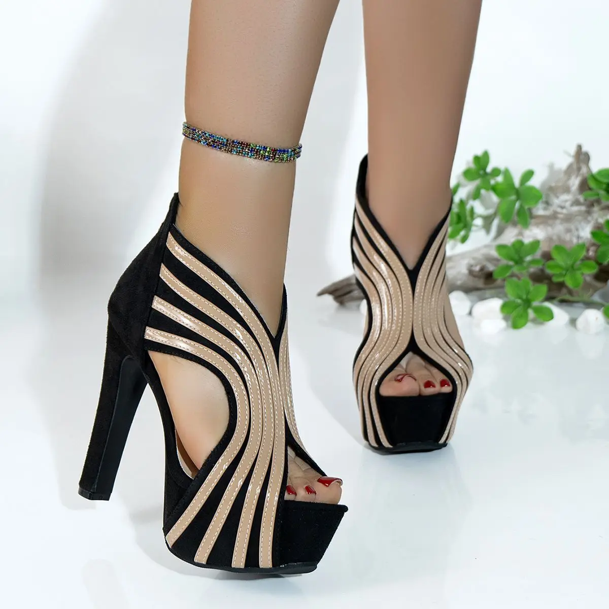 Women's Summer Sandals 2026 Sexy Open-toe High-heeled Sandals Striped Platform Stage Performance Pole Dance Shoes Woman Pumps