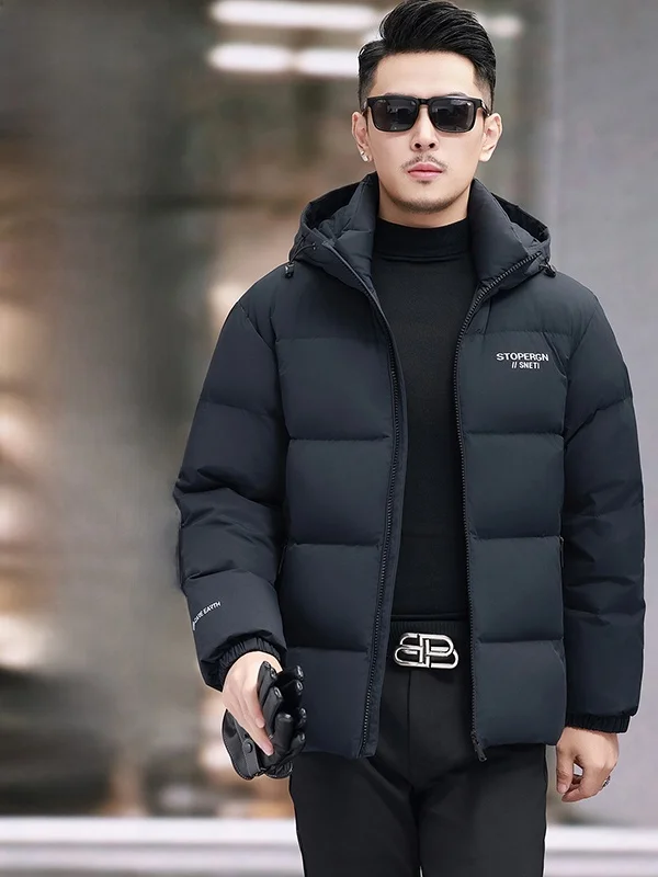 

Мужская зимняя утепленная короткая пуховая куртка с капюшоном, теплая повседневная модель, стандартный крой, полиэстер