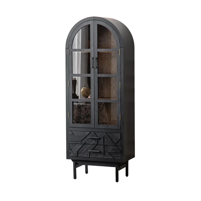 

Black new Italian side cabinet, tempered glass large storage high cabinet wine cabinet