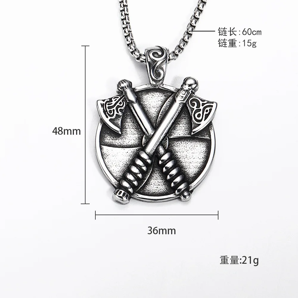 Nordic Retro Ethnic Style Warrior Tomahawk Compass Pendant Necklace Men's Fashion Punk Rock Trend Cool Jewelry