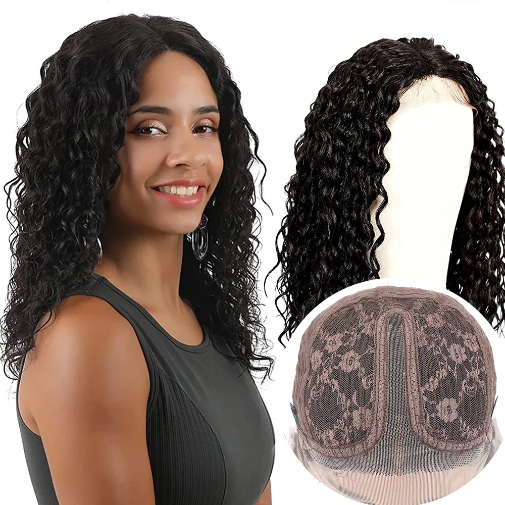 

Water Wave Curly Lace Closure Wigs Glueless Brazilian Frontal Bob Wig 13x1x4 HD Lace Water Deep Wave Human Hair Wig 16 Inches