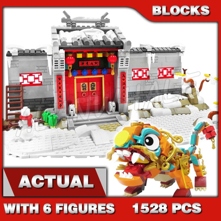 

1528pcs Chinese Traditional Festivals Story of Nian Lunar New Year Chun Lian 66006 Building Block Toy Compatible With Model