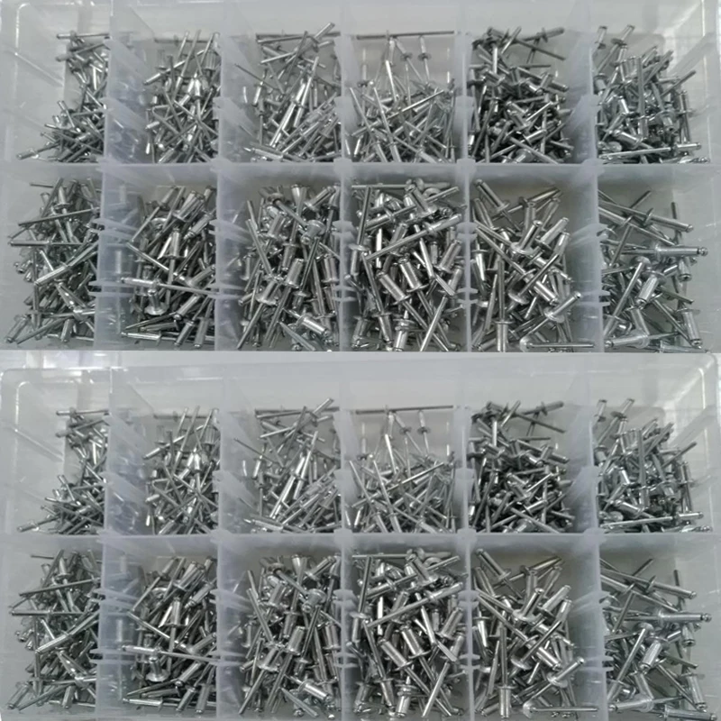 

660pcs Dome Head Blind Rivet Tool 3.2/4/4.8mm Assorted Aluminum Alloy Mandrel Exhaust Rivets Appliances With Box