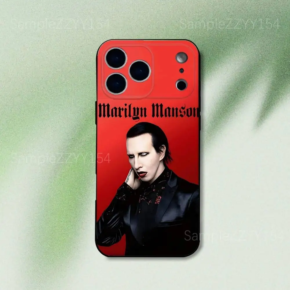 حافظة هاتف مارلين مانسون وان اغتيال لهاتف آيفون 17,16,15,14,13,12,Pro,Max,Plus,E,SE4,Air,Mini Black Soft Funda