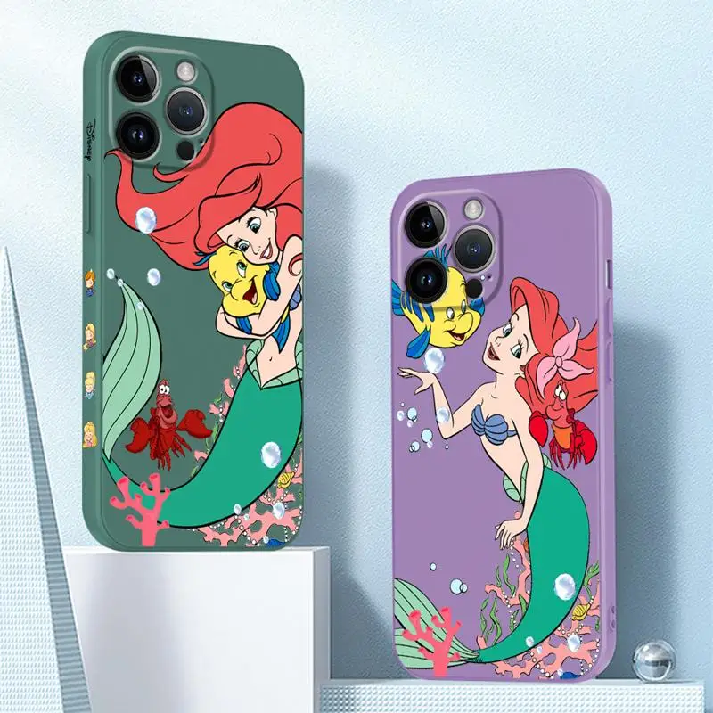 Disney Little Mermaid Ariel Phone Case For iPhone 15 14 13 12 Mini 11 Pro Max X XR XS MAX 8 7 Plus Liquid Silicone Cases Cover