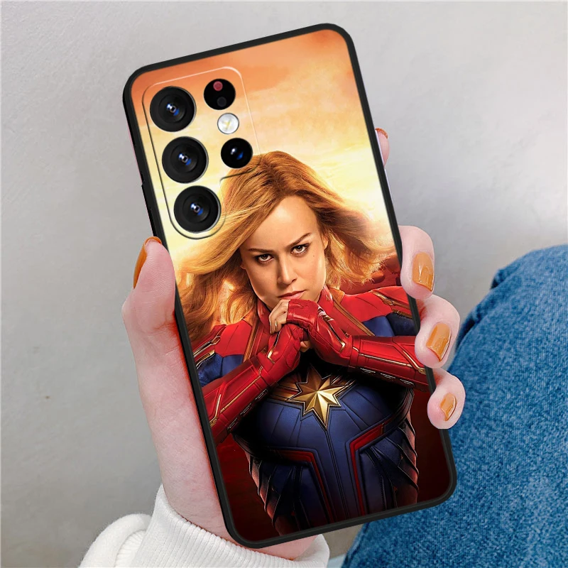 Мягкий силиконовый черный чехол для телефона Captain Marvel для Samsung S24 S23 S22 S21 S20 FE S10e S10 S9 Ultra Plus