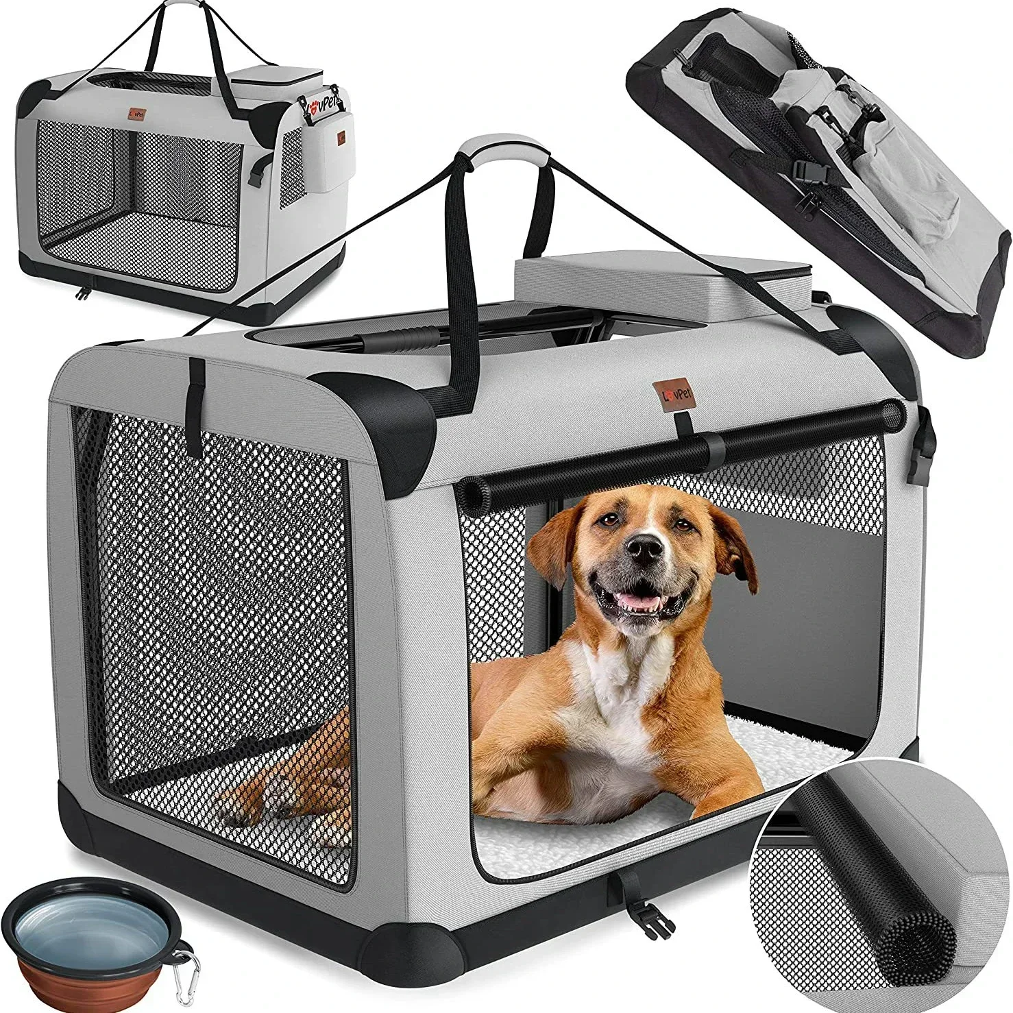 Dog Cage Car Kennel Outing Carrying Bag Pet Luggage Car Travel Cage Cat and Dog Cage Folding Medium and Large Dogs