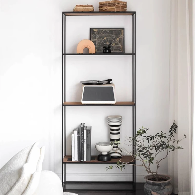 

solid wood bookshelf wrought iron living room display rack household shelf entrance partition rack multi-layer storage