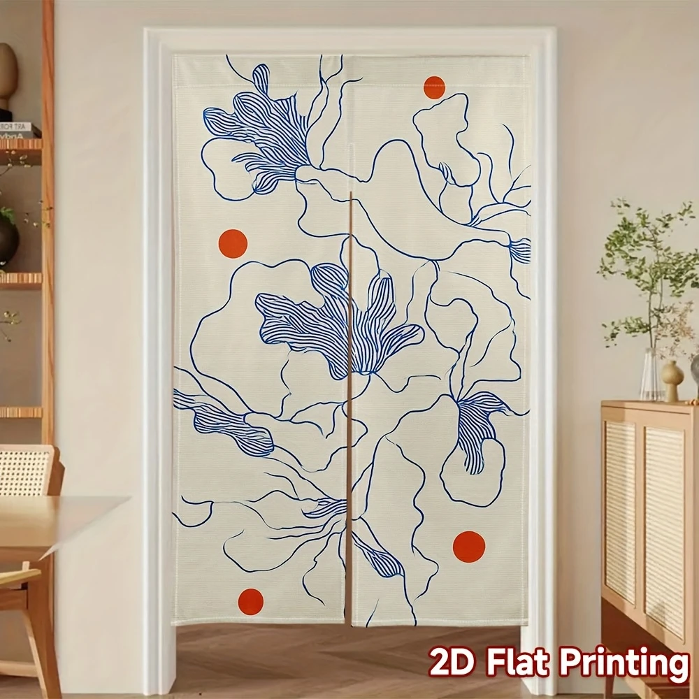 VIKAMA Abstract Line Floral Noren Curtain Japanese Half Door Kitchen Entryway Modern Home Decor