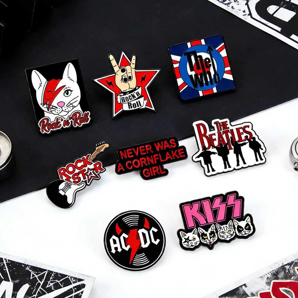8-teiliges Set Unisex Cartoon Rockmusik-Band Emaille-Pins, Modische Anstecknadeln für Rucksäcke und Kostüme
