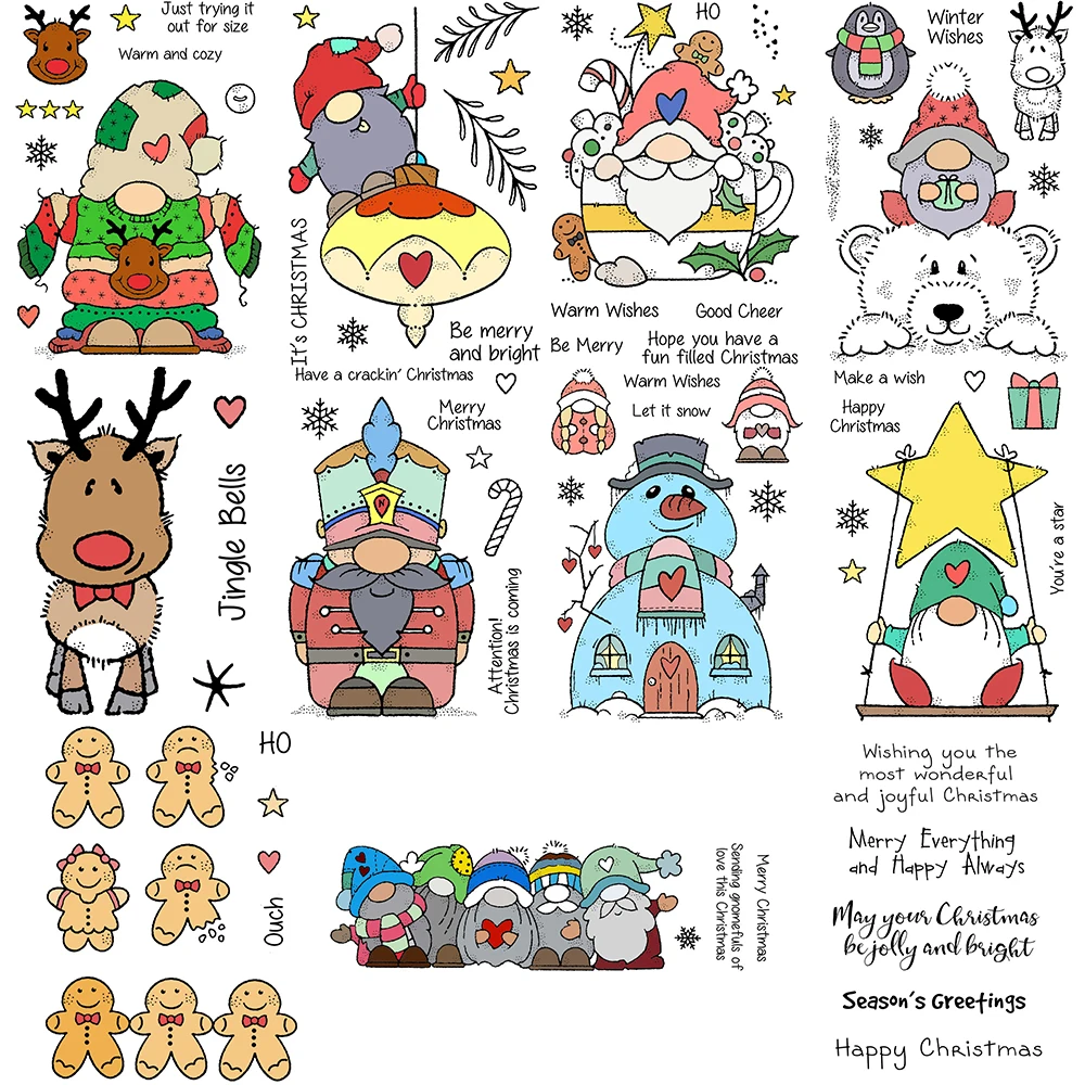 

Christmas Gnomes with Ornament Clear Silicone Stamps Reindeer Bear Snowman Gingerbread Stamps 2023 New DIY Scrapbooking Crafting