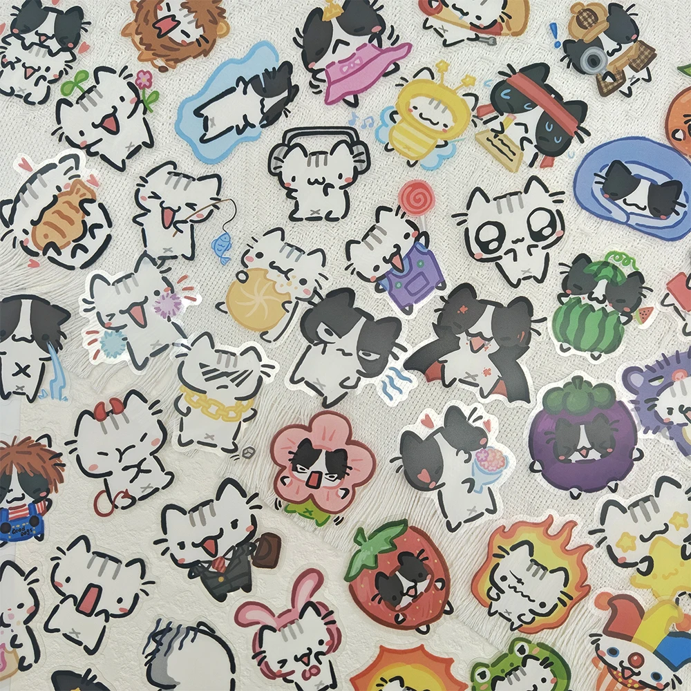 50pcs Interesting Cute Little Cat Sticker PET Transparent Decal For Laptop Luggage Journal Stationery Phone DIY Decorate Sticker