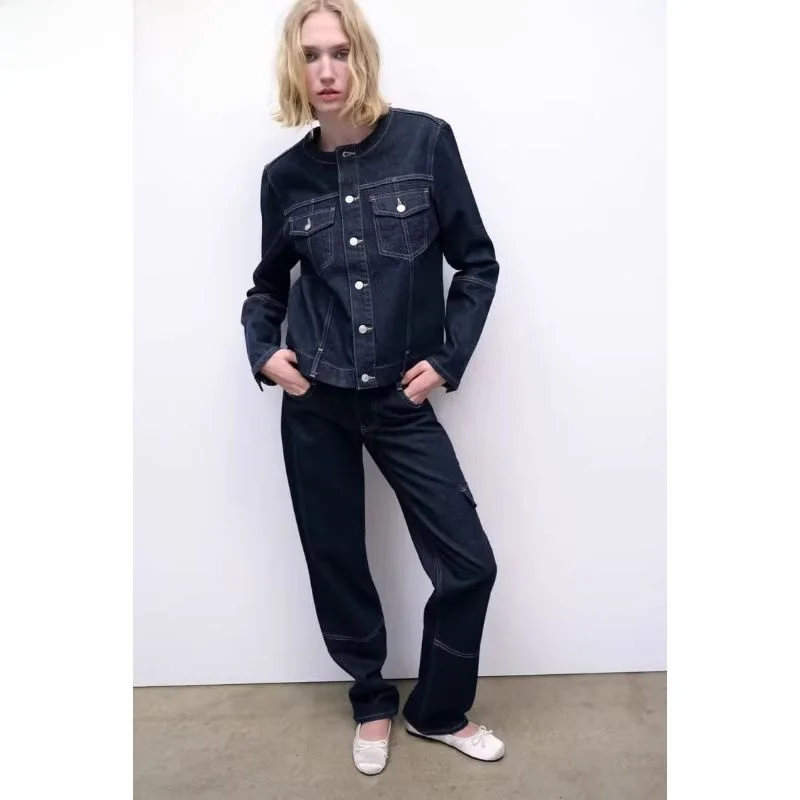 

Весна 2024, повседневные джинсовые джинсы, новые женские модные джинсовые джинсы, свободный крой, длинная застежка на пуговицы, чистый цвет, универсальный Sle