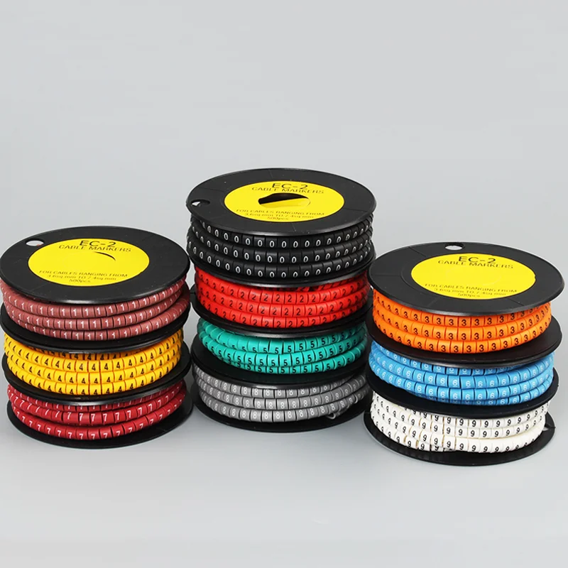 1000PCS EC-0/1/2/3 Cable Wire Markers 0-9 A-Z Colored Numbers Letters for 0.75-35mm² Cable