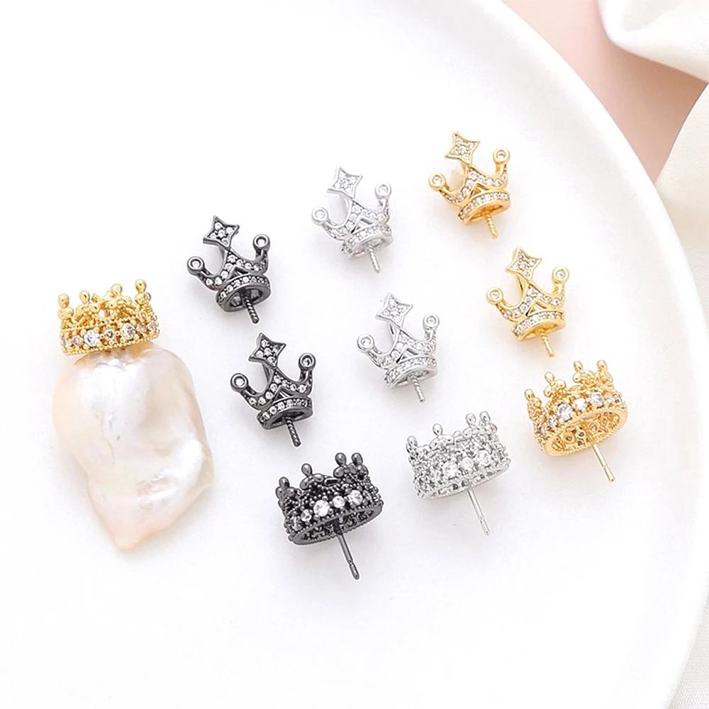 Copper Clad Gold Inlaid with Zircon Zirconia Crown Umbrella Pendant DIY Jewelry Making Baroque Doll Accessories Materials