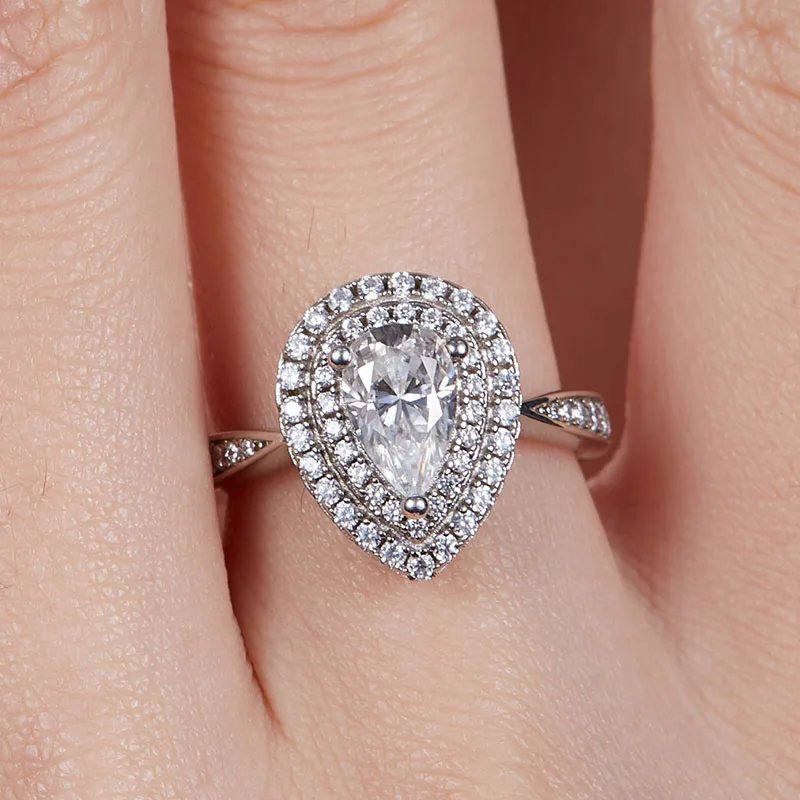 موضة جديدة D اللون 8*5 مللي متر 1.0CT الكمثرى قطع S925 فضة المرأة خاتم مع GRA معتمد للنساء هدايا الزفاف غرامة مجوهرات