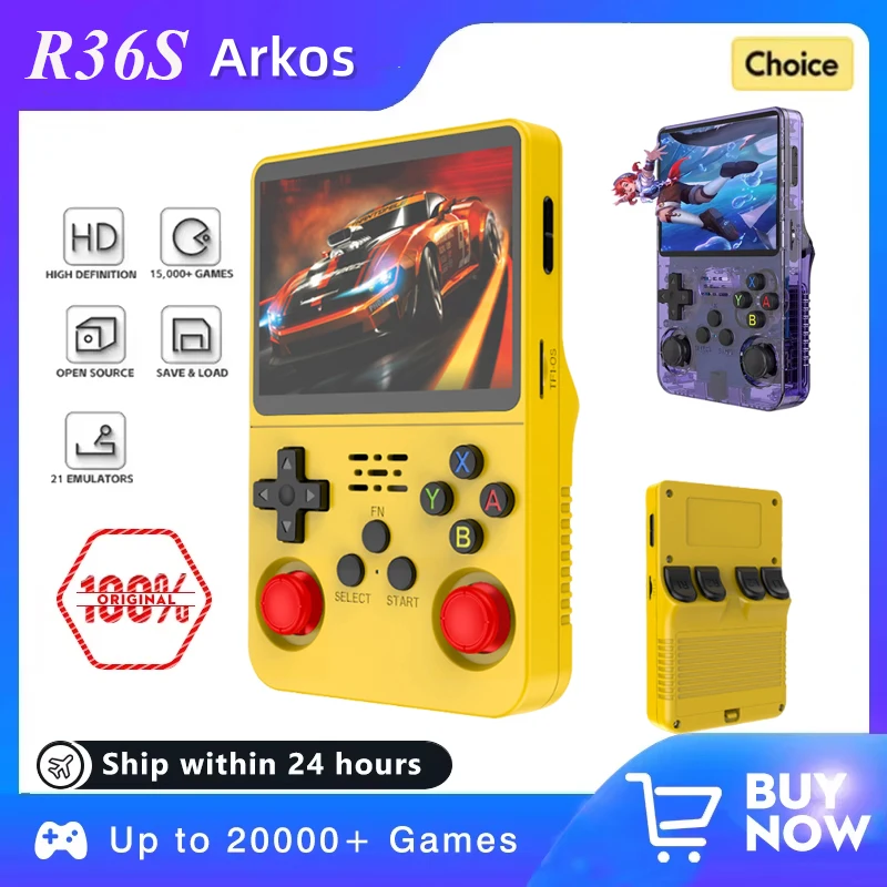 وحدة تحكم ألعاب Arkos R36S ريترو أصلية 128 جيجابايت محمولة بشاشة 3.5 بوصة IPS مشغل فيديو جيب محمول 64 جيجابايت وحدة تحكم هدية للأطفال