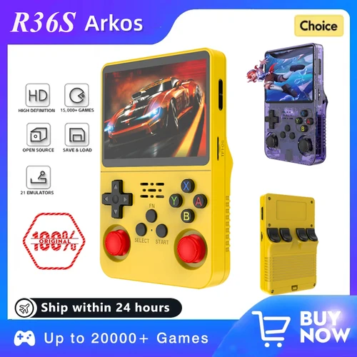 Consola de juegos Retro Arkos R36S Original, 128GB, portátil, pantalla IPS de 3,5 pulgadas, reproductor de vídeo de bolsillo portátil, 64GB, Consola, regalo para niños