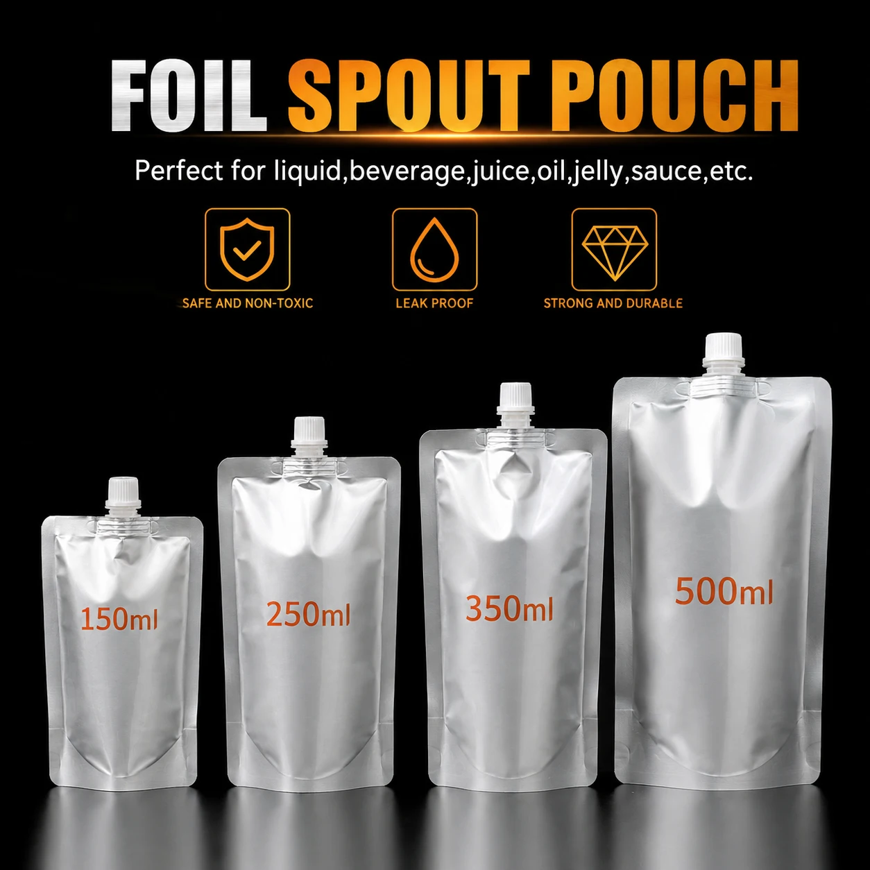 5-20Pcs Spout Pouches Aluminum Foil, Reusable Liquid Sealed Bags with Suction Nozzle for Beer Juice Beverage Takeout