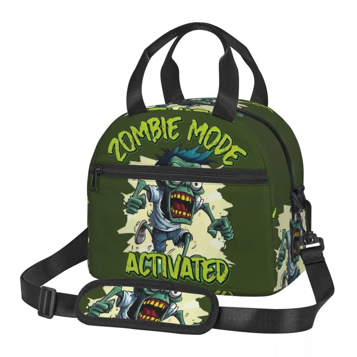 Zombie Mode Activated Large Lunch Bag With Adjustable Shoulder Strap Horror Spooky Portable Food Bag Thermal Cooler Lunch Boxes