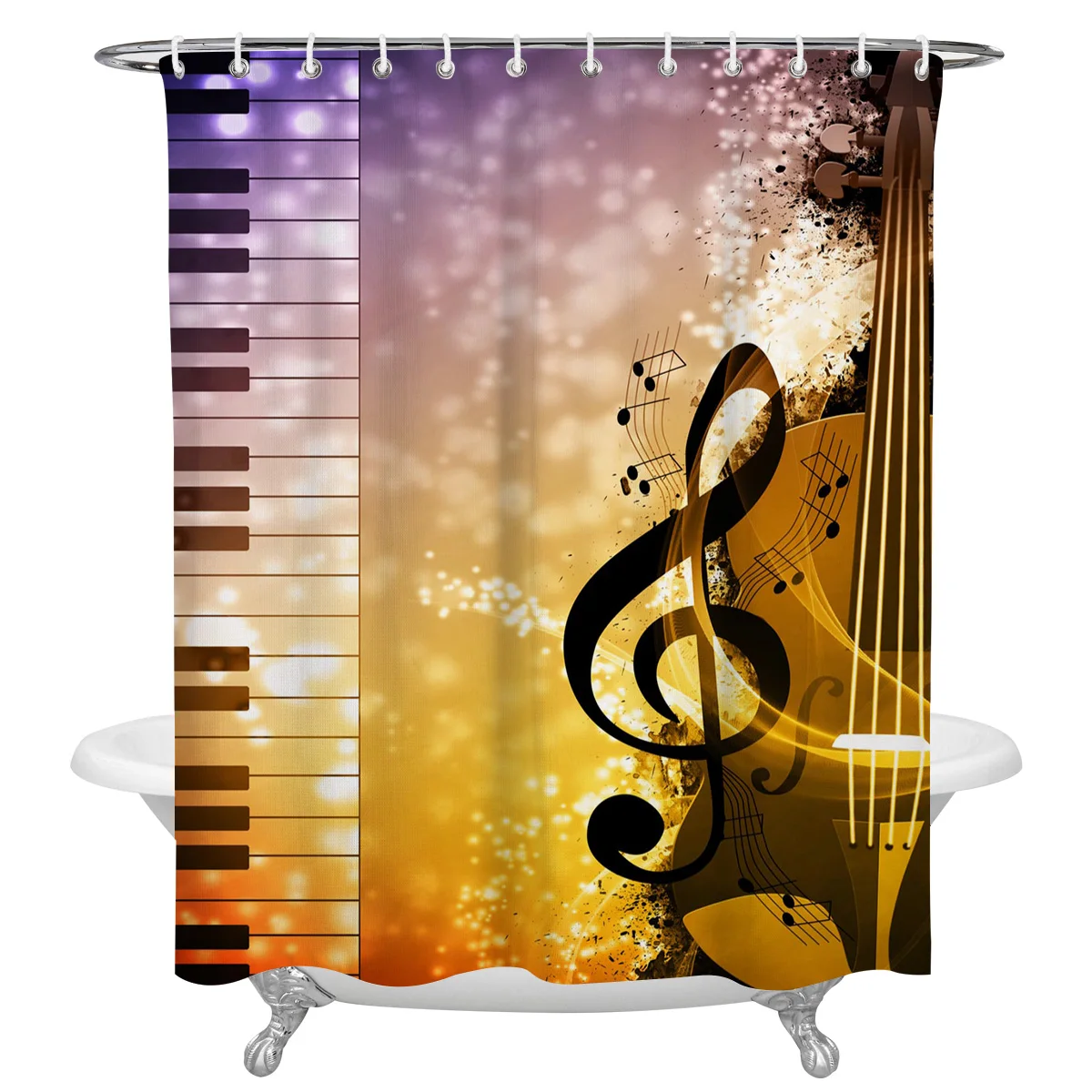 Piano Cello Music Note Waterproof Bathroom Decoration Shower Curtain With Hook Printed Bathtub Curtains Bathroom Accessories