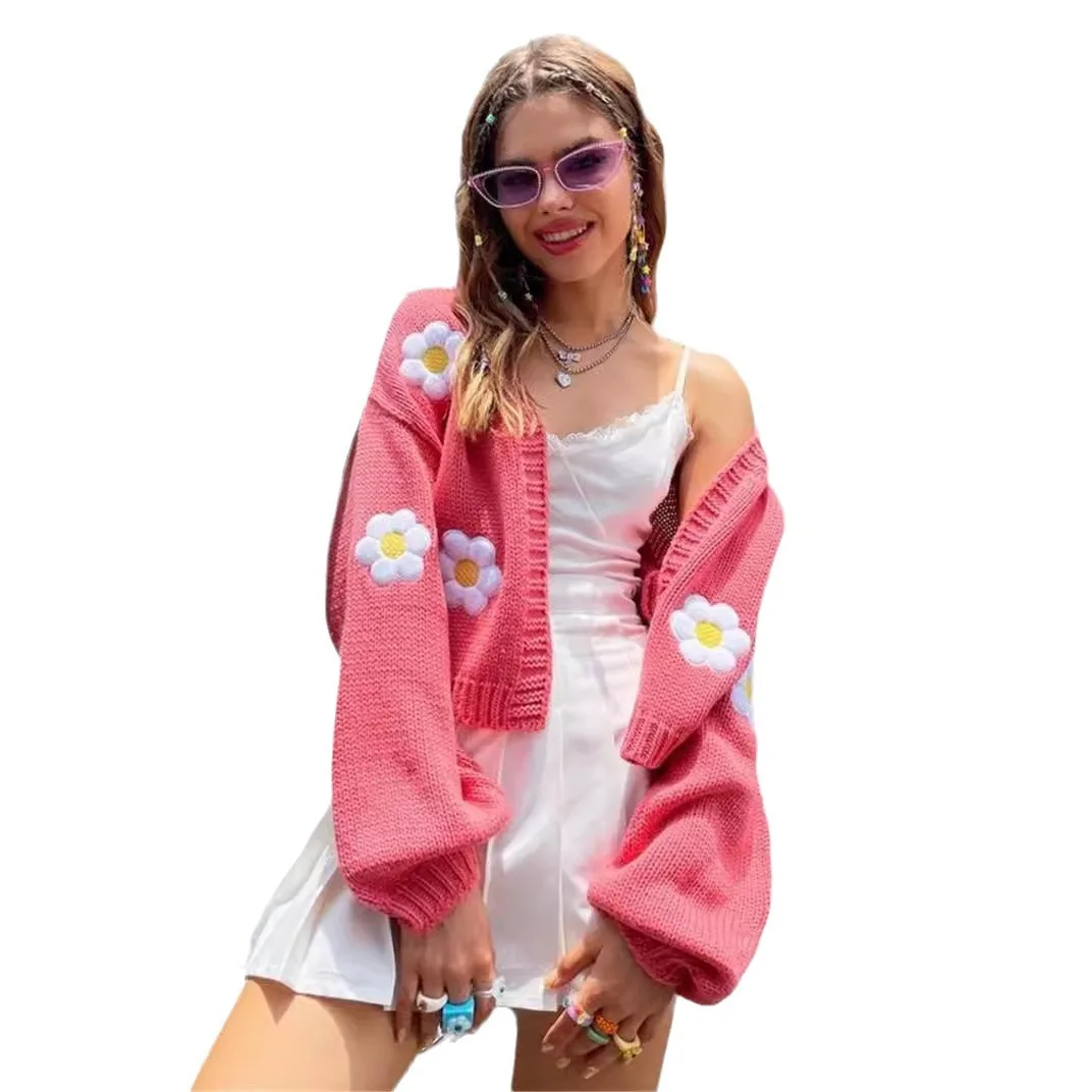 Autumn Winter Women Top Knitted Cardigan Sweaters Ladies Lantern Sleeve Short Female Casual Loose Sweaters Ropa De Mujer Tops 4