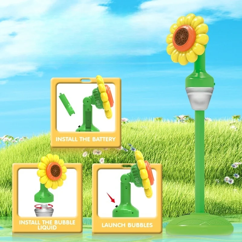 Portable Kids Sunflower Bubble Machine Fully Automatic Standing Bubble Maker Summer Back Garden Outdoor Party Wedding Toy Gift