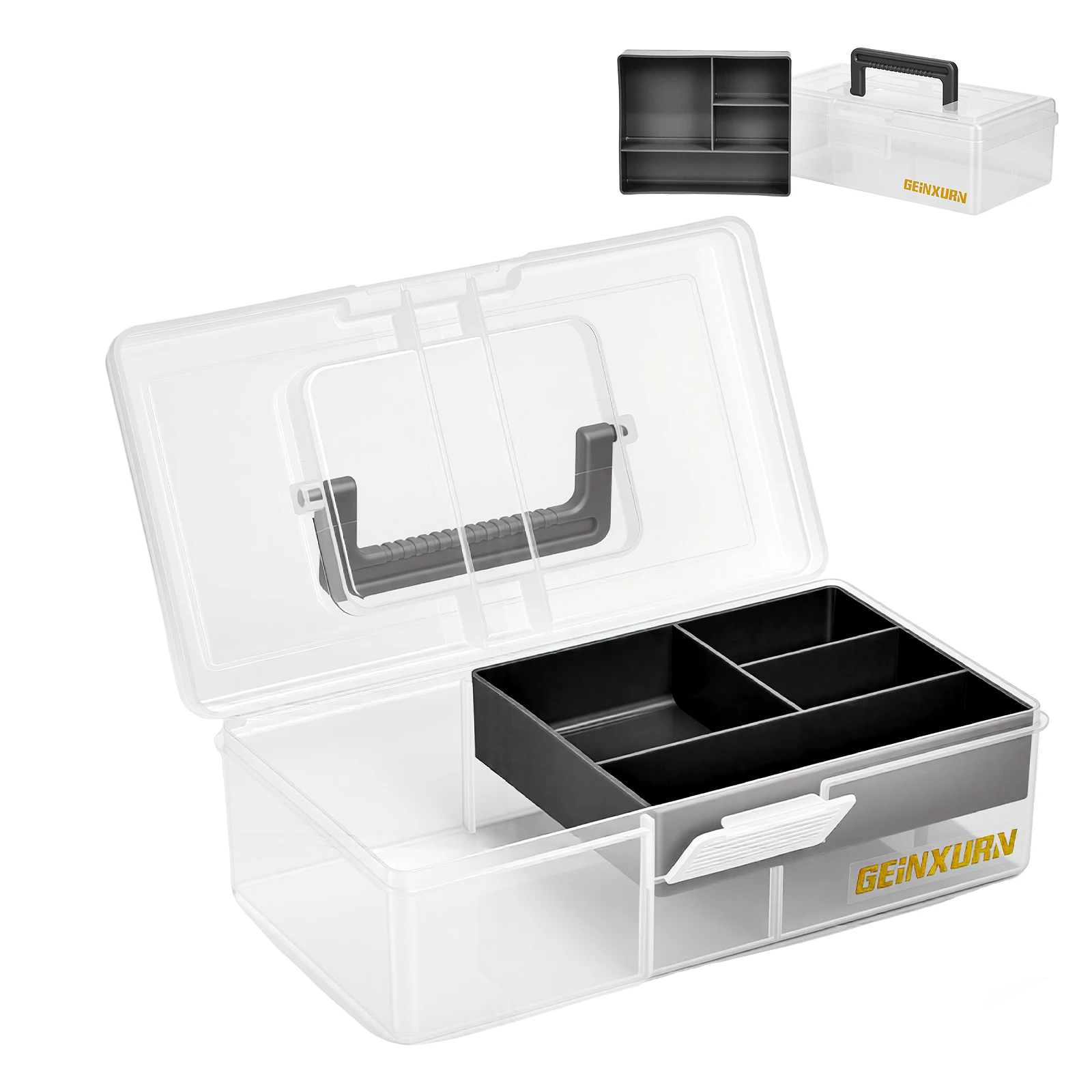 

Органайзер для мелких деталей Geinxurn 260, водонепроницаемый, черный, портативный пластиковый ящик со съемными разделителями, коробка для набора отверток и бит
