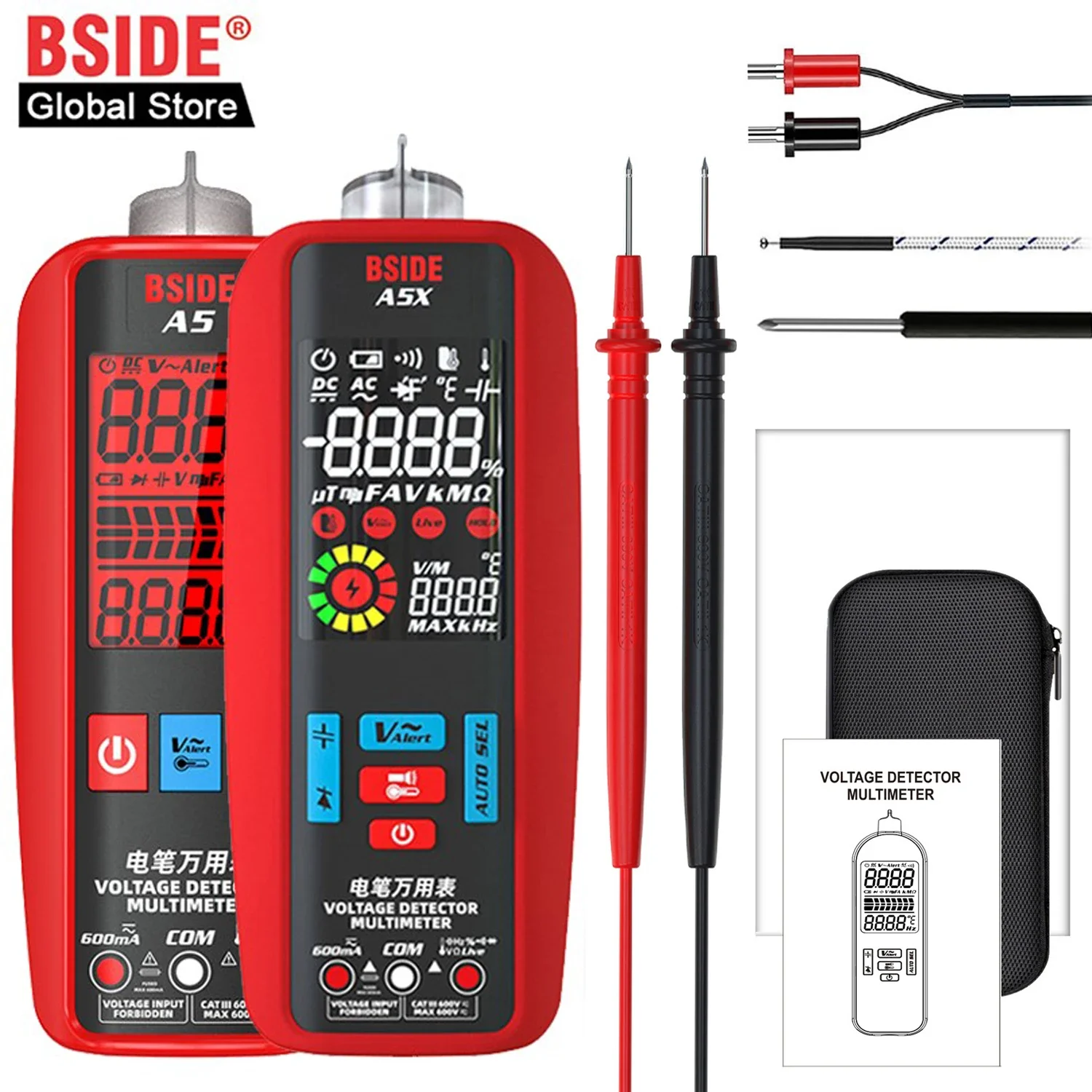 BSIDE A5/A5X Smart Digital Multimeter USB Tester Profesional AC DC Current VFC NCV Live Wire Ohm Diode Voltage Detect Meter