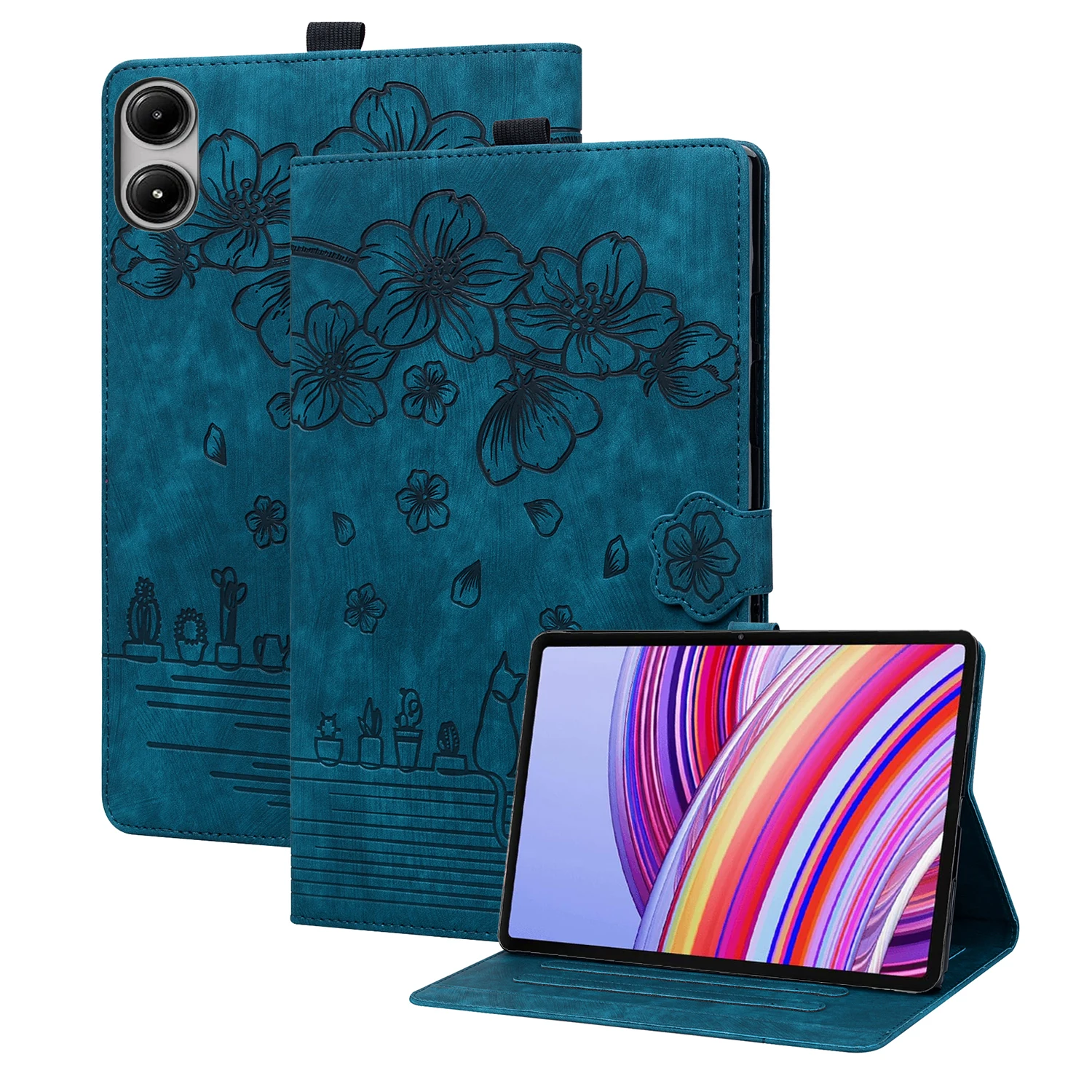 

Wallet Card Slot Cover For Xiaomi Redmi Pad Pro Case 12.1" Manga Sakura Cat Embossed Design Flip Shockproof Sleep Leather Case