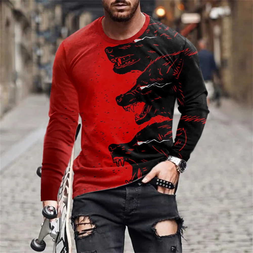 Autumn Men\'s Clothing Long Sleeve Round Neck T-shirt Fashion 3D Horror Elements Skull Graphic t Shirts Casual Street y2k tops