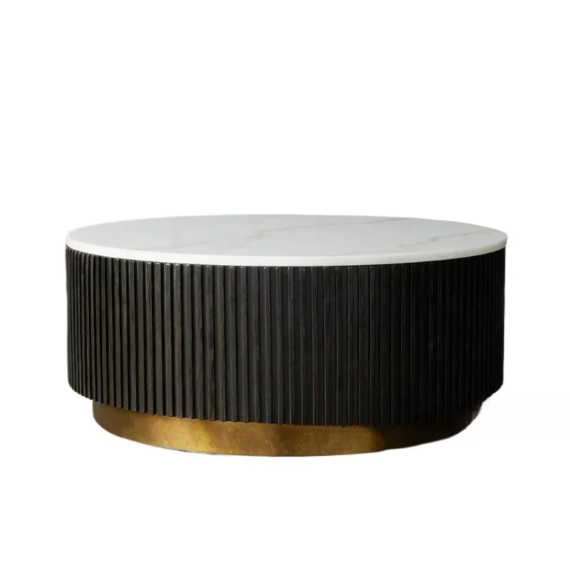 

Nordic rock slab round coffee table light luxury modern simple marble living room household small apartment storage