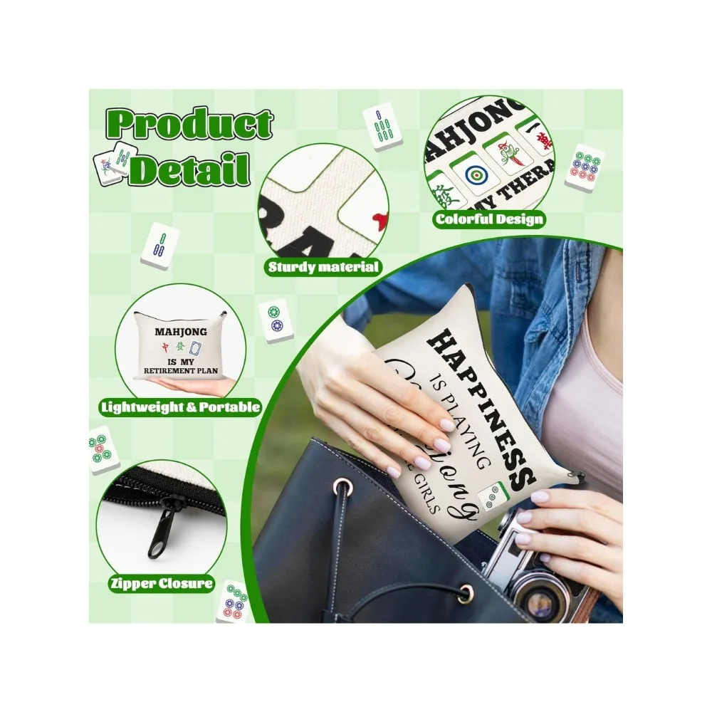 حقيبة مكياج جونغ المضحكة - 4 قطع من بلاط ماجونج لاكي هدايا السفر وأدوات الزينة وسحاب منظم حقيبة مستحضرات التجميل وحقيبة القلم والمحفظة