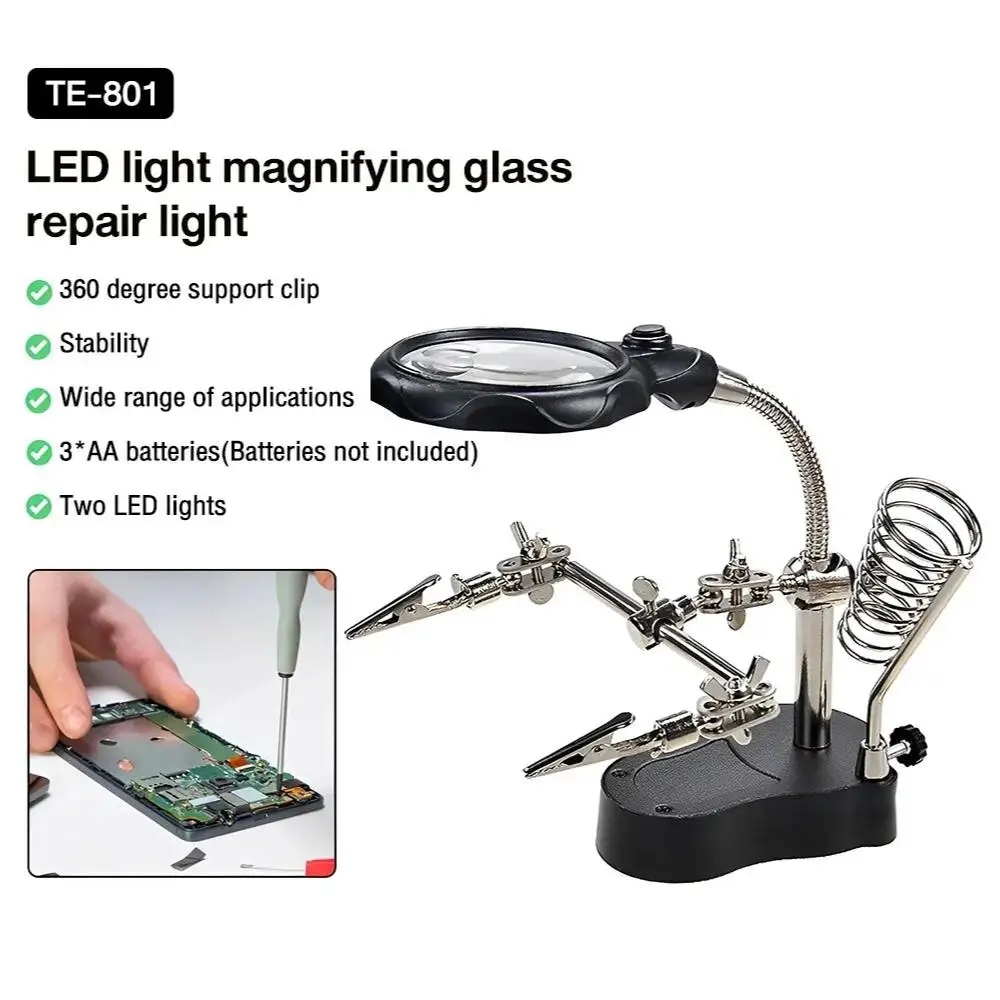 TE-801 Welding Auxiliary Clip Magnifier Electric Soldering Iron Circuit Board Welding Iron Magnifying Glass Bracket Tools