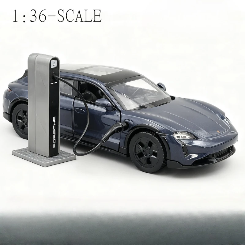 1/36 Porsche Taycan Pressofuso Modello di Auto Pull-Back Suono e Luce Veicolo Giocattolo con Mucchio di Ricarica Bambini Ragazzo Regalo Di Compleanno