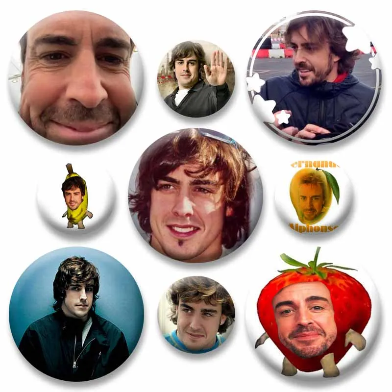Funny Fernando A-Alonso Meme Button Pins Creative Big Face Badges Handmade Snap-in Brooch Clothes Bag Accessories Souvenir Gifts