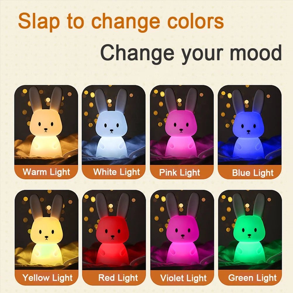 USB Rechargeable Animal Silicone Lamp LED Bunny Night Lights for Kids Room Bedside Lamp RGB 3D Silicone Rabbit LED Night Light