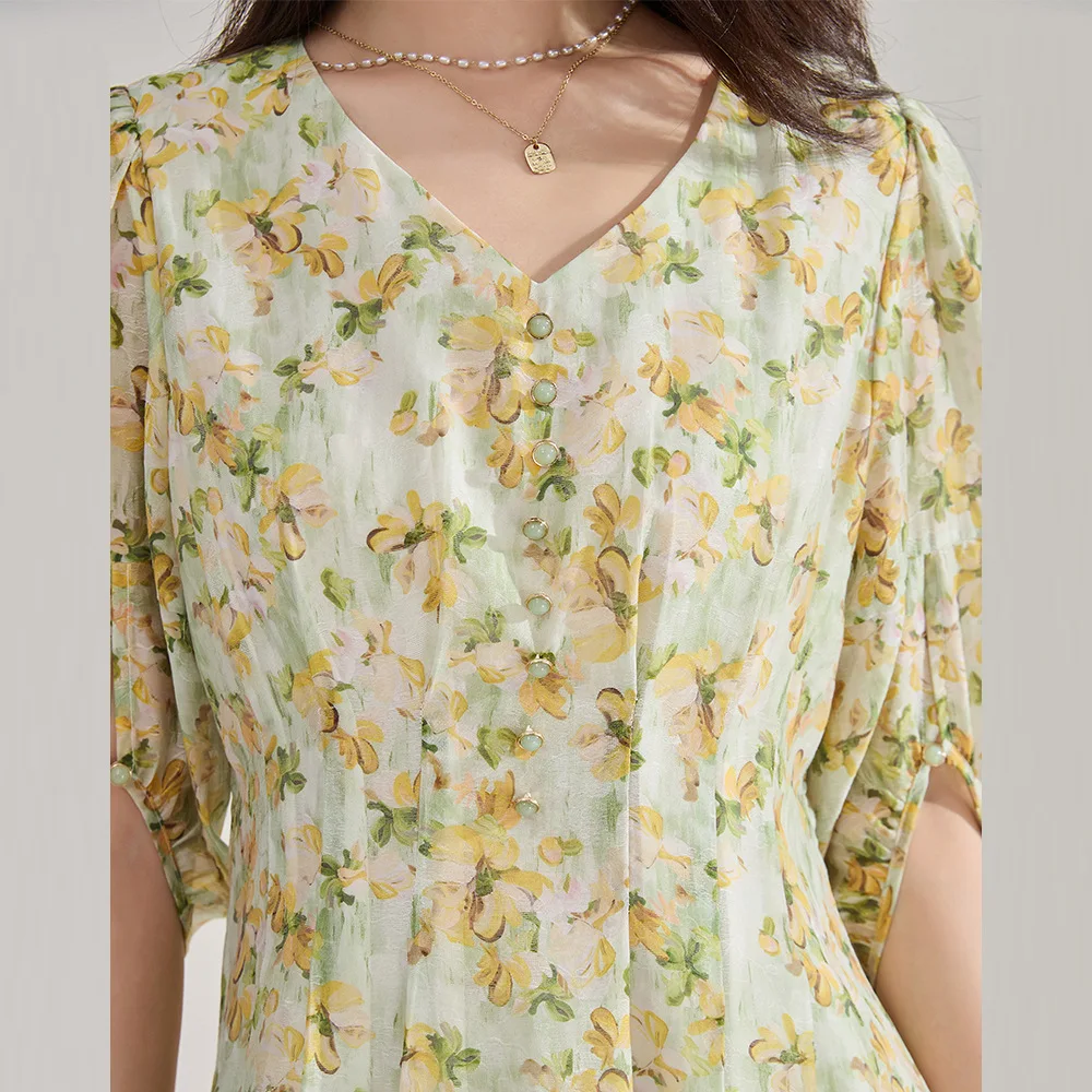 Maxdiane Summer New Gentle Beach Vaion Sleeen Floral V-ne Dr Faionable Maxi Dr للنساء فوق 35 عامًا