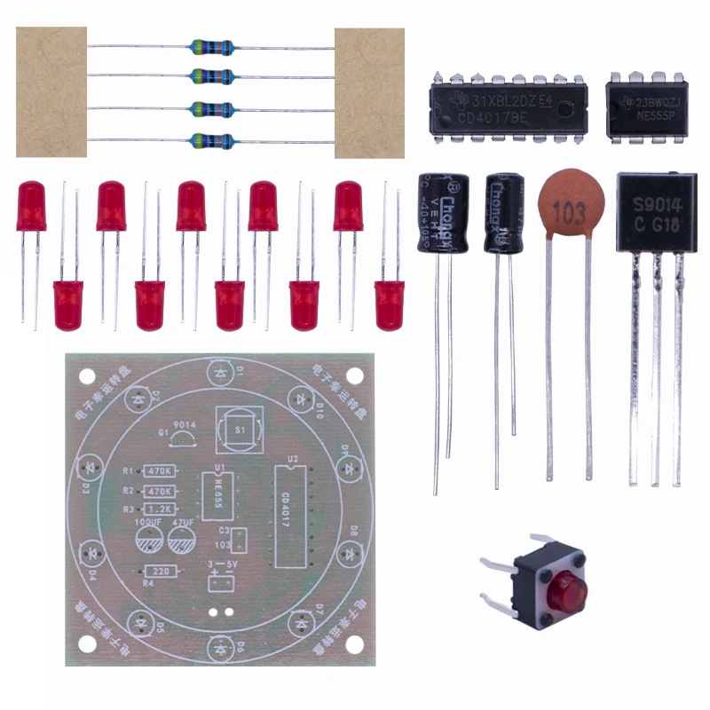 Elektroniczny NE555 CD4017 koło fortuny DIY zestaw szczęśliwy gramofon trening spawalniczy migające oświetlenie LED obrotowa zestaw zabawny prezent gra