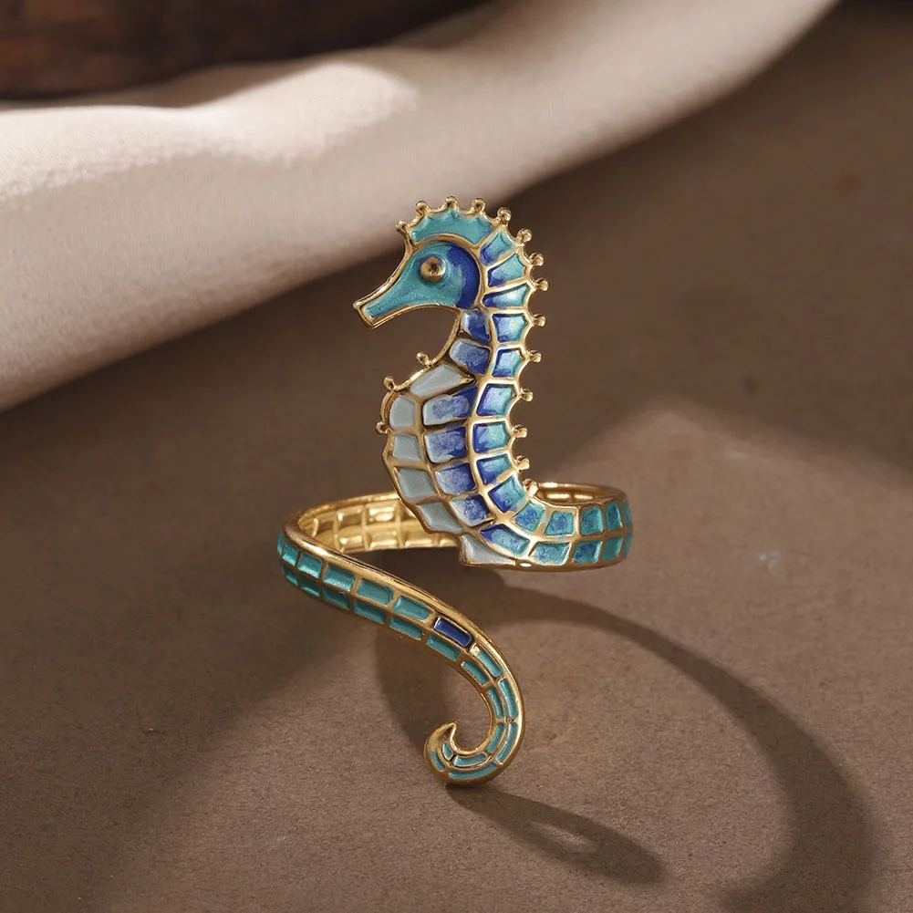 Cring Coco Sea Star Seahorse Ring Stainless Steel Casual Simple Elegant Ring Fashion Women\'s Party Jewelry Gift 2024 New Edition