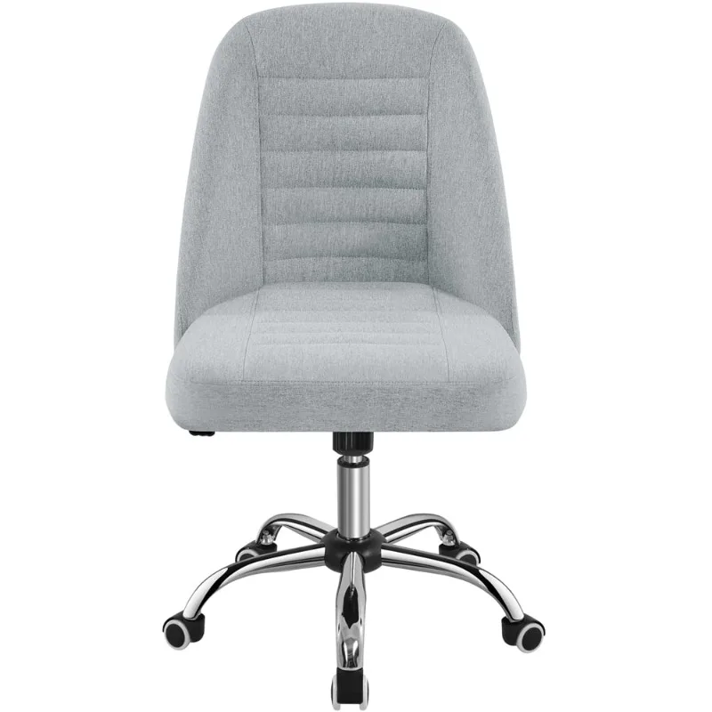 

Linen Fabric Mid Back Office Desk Chair with Metal Base, Light Gray