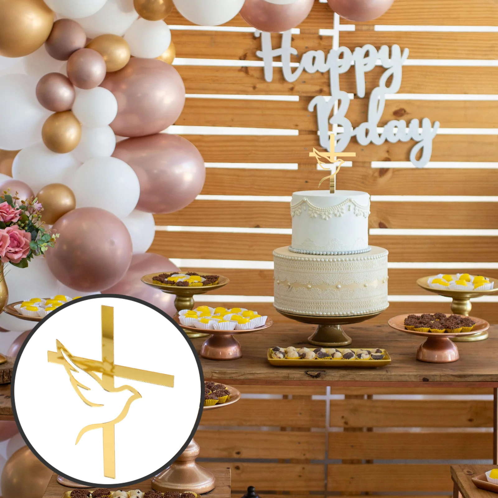 

3Pcs Cross Pigeon Acrylic Cake Insert Decorative Toppers Party Birthday Wedding Baptism Cake Decoration Dessert Props