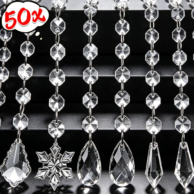 50/5Pcs Acrylic Crystal Beads Pendant Christmas Tree Garland Curtain DIY Hanging Ice Strip Party Wedding Decoration Supplies