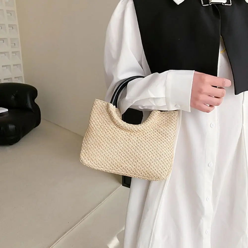 

Holiday Portable Trendy Weave Large Capacity Pu Leather Tote Bag Korean Bag Shoulder Bag Women Handbag Beach Bag Straw Bag