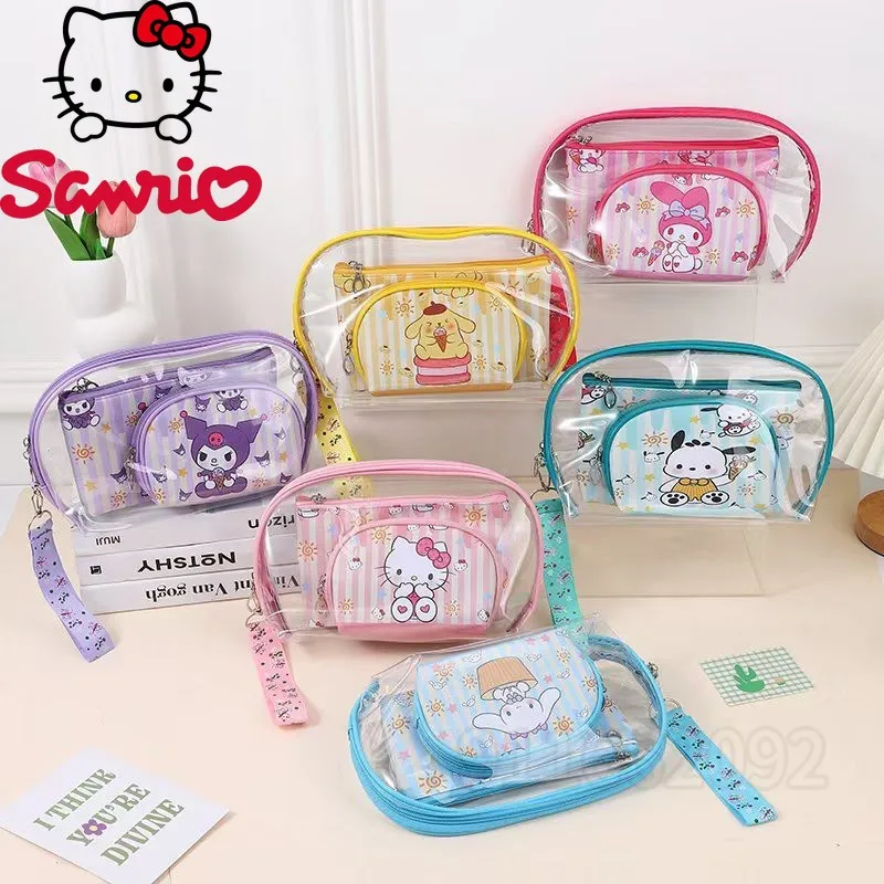 

Sanrio New Transparent Cosmetic Bag 3-piece Set Fashionable Portable Female Cosmetic Bag Cartoon Travel Portable Toiletry Bag