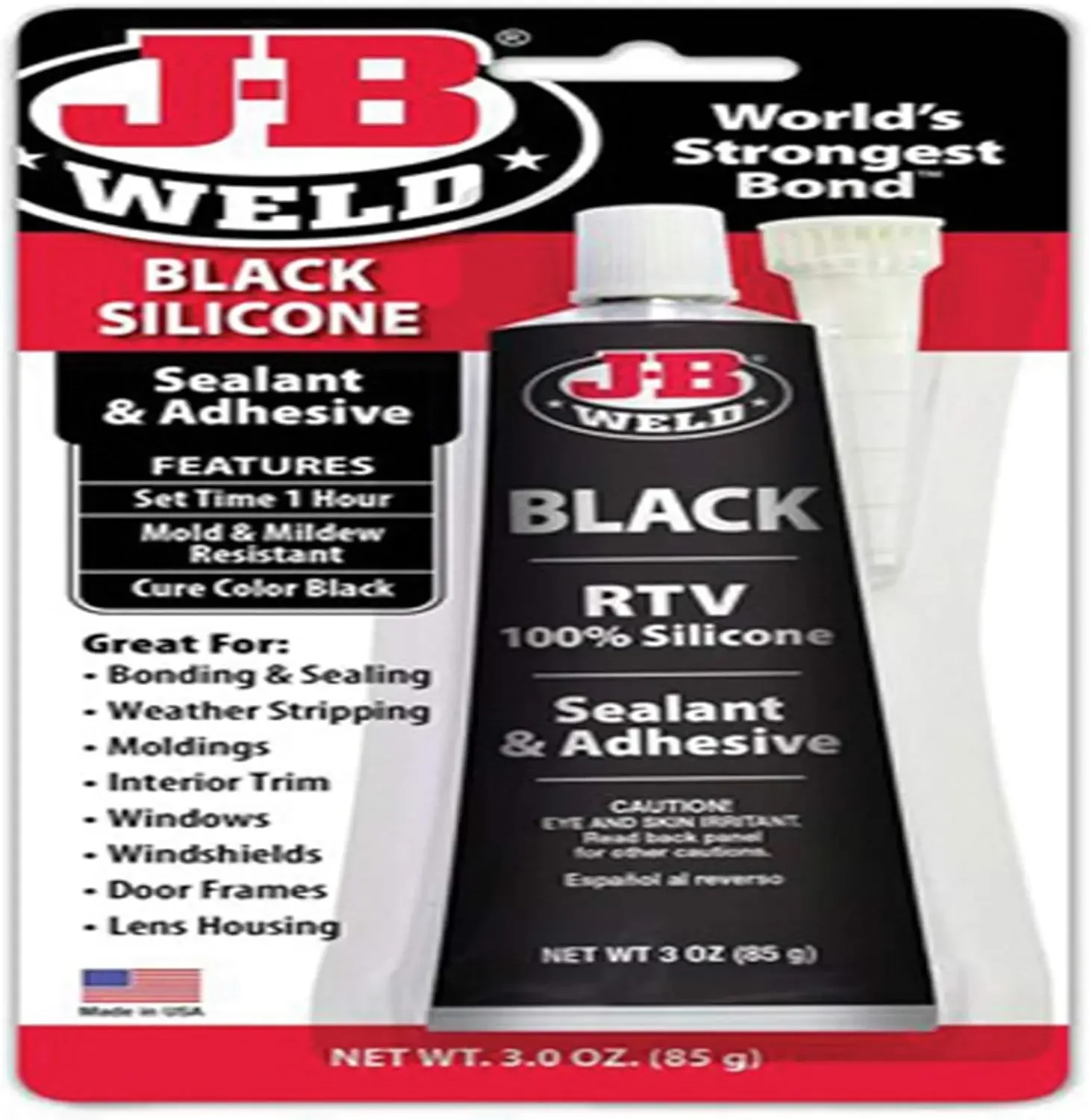 

Black Silicone Sealant Adhesive - 3 oz, Waterproof, Flexible, High Temp Resistant for Bath, Kitchen, Auto, DIY Home Repair
