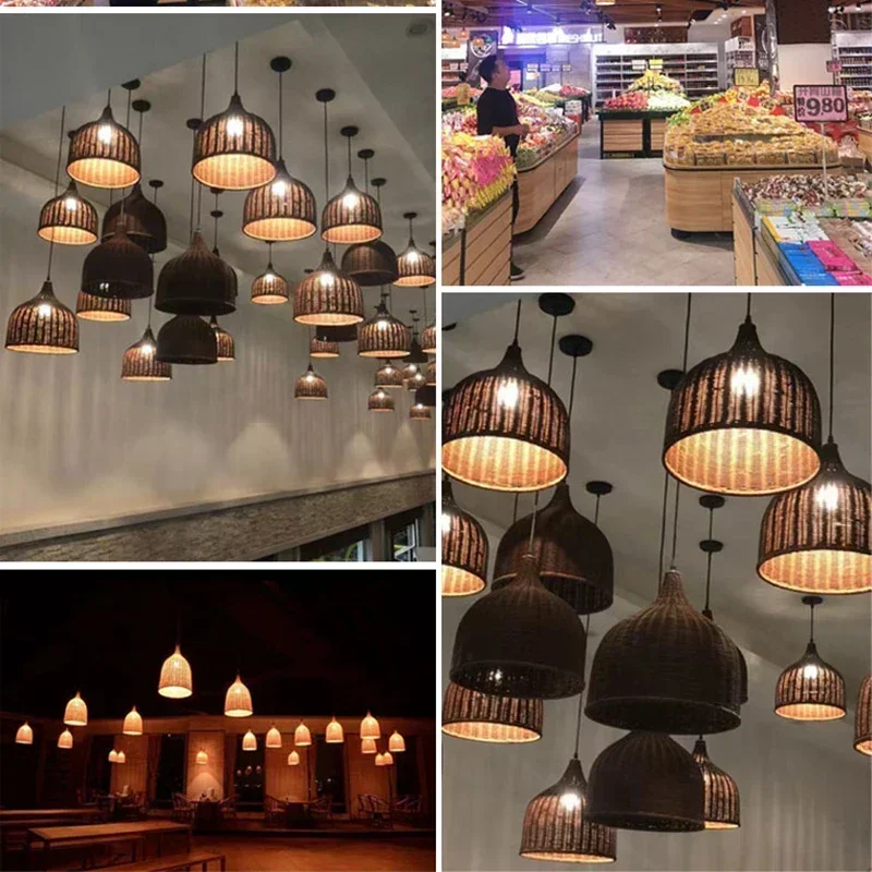 Plafonnier suspendu en bambou et rotin tissé à la main, luminaire décoratif d\'intérieur, idéal pour un salon, un Café ou un Restaurant