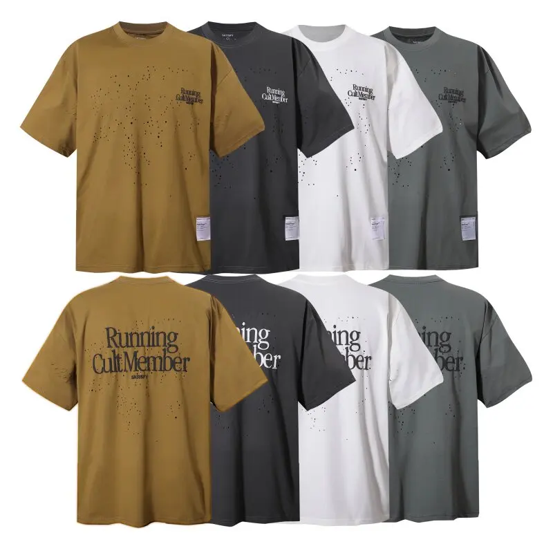 Satisfy 10th Anniversary Wide‑Fit Short Sleeve T‑Shirt Distressed Vintage Streetwear Running Fitness Commute Unisex Tee