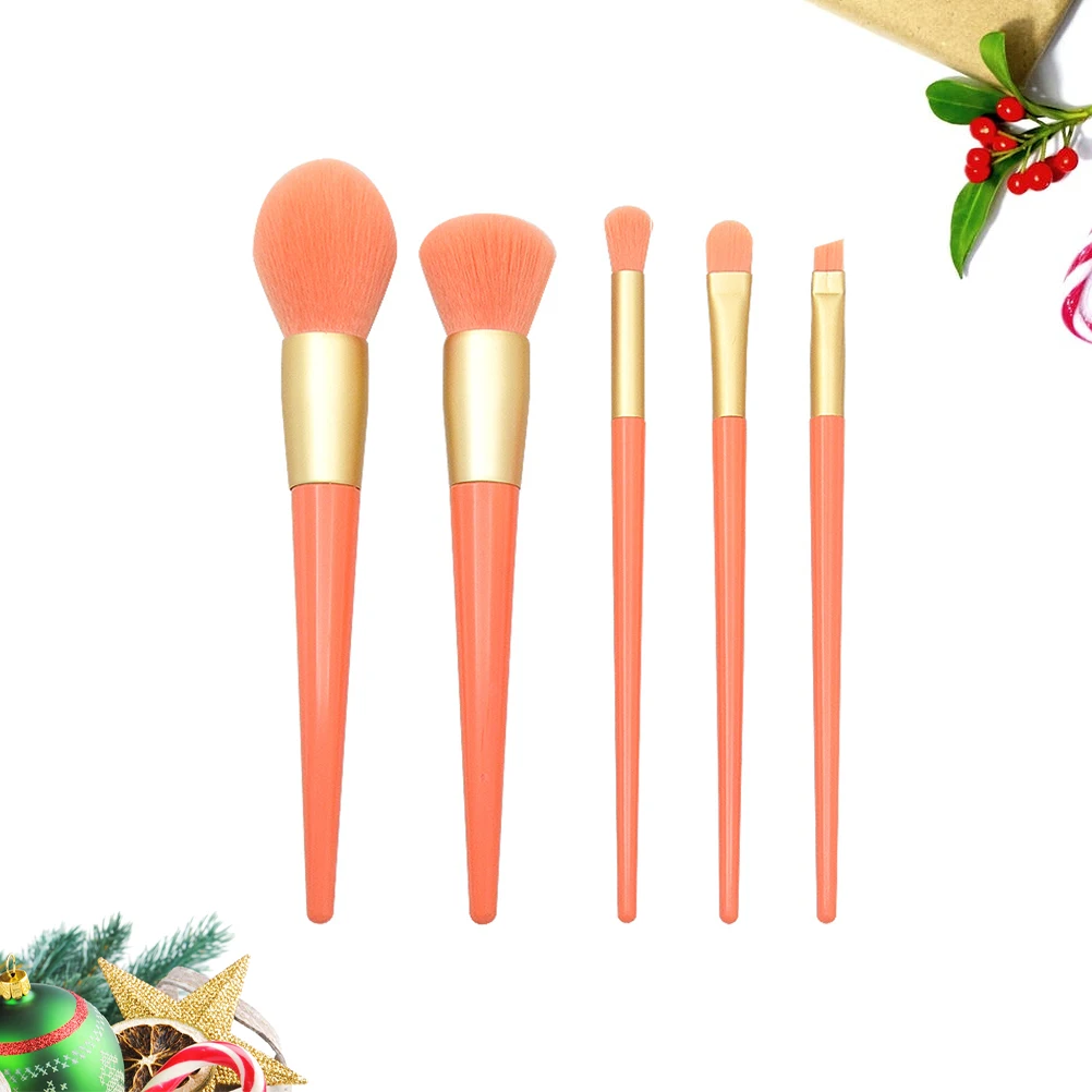 

5pcs in 1 Set Orange Professional Hair Makeup Kit Portable Cone Shape Plastic Handle Makeup Tools Set